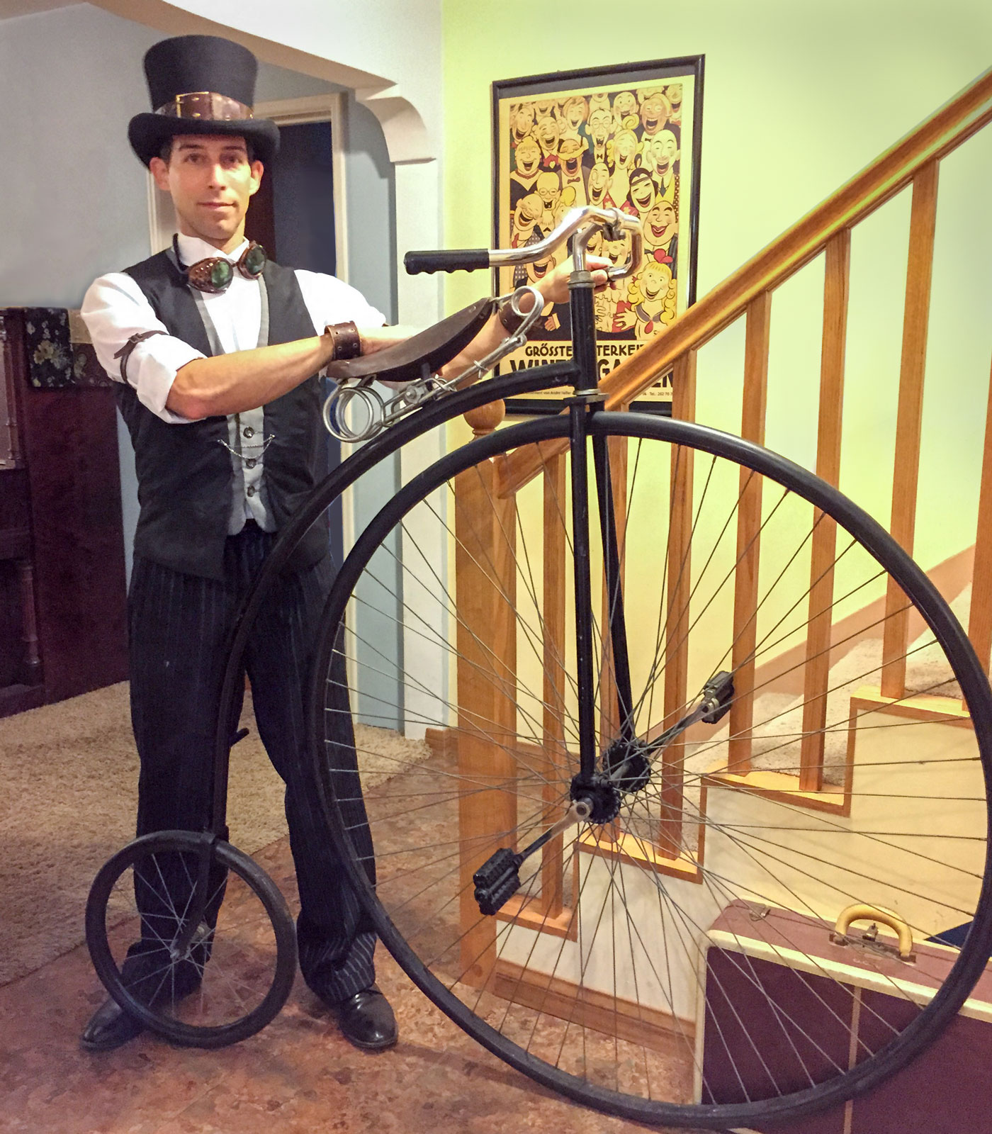Penny Farthings, small and big wheel bicycles, and unicycles